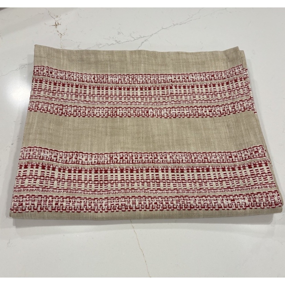 Williams Sonoma France Stripe Table Runner Flax Red Port Rouge 108 X 16